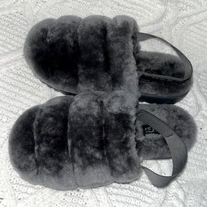 UGG Women's SUPPER FLUFF SLIPPER Grey Slide Sandals Slippers